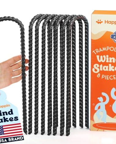 Happin® 12 Inch Trampoline Stakes, Heavy Duty Ground Anchors, Trampoline Anchors, U Hook, Tent Stakes Heavy Duty, Ground Anchor Screw in, Yard Stakes, Galvanized Steel (8 Pack, Black)