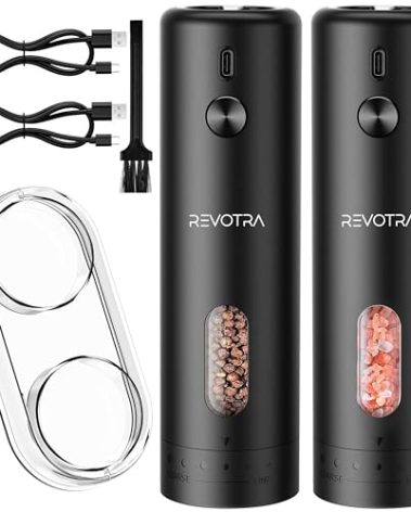 Electric Salt and Pepper Grinder Set, Rechargeable Automatic Salt and Pepper Shakers with 6 Adjustable Coarseness, Christmas Gift, Larger Capacity, LED Light, One-Handed Operation, 2 Packs