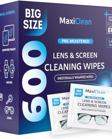 Glasses Wipes Lens Cleaner - Lens Wipes for Eyeglasses - 600 Pre-moistened Individually Wrapped Wipes for Eye Glasses, Electronics, Phone, Computer, Laptop Screen - Camera Lens Cleaner - Made in EU