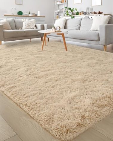 Keeko Beige Fluffy Area Rug, 3x5ft Cute Shag Carpet for Bedroom, High Pile Shaggy Carpets for Living Room, Indoor Fuzzy Rugs for Girls and boys Kids Room Home