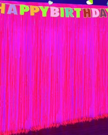 Glow in The Dark Party Supplies, 2 Pack Fluorescent Metallic Tinsel Foil Fringe Curtains, 3.3x6.6 ft Neon Backdrop Streamers for Birthday Party, Black Light Party Decor, Hot Pink
