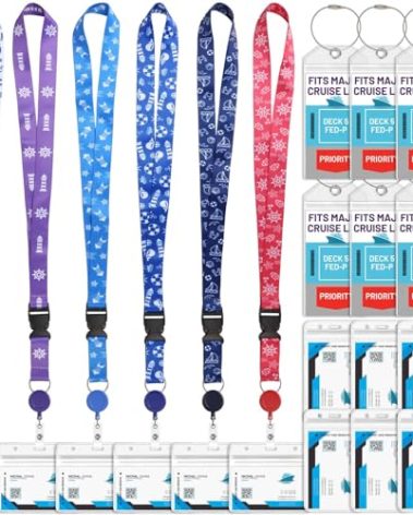 6 Pack Lanyards with Ship Card Holders, Retractable Badge Reels with Waterproof Luggage Tags ID Holders for Cruise Essentials Accessories Key Cards