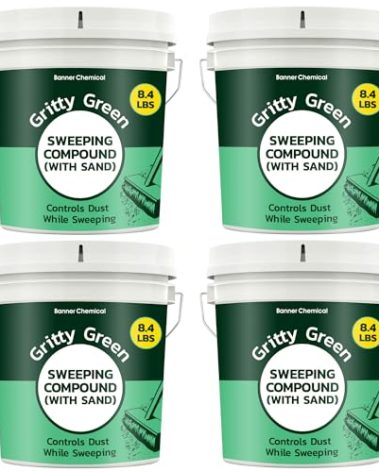 Gritty Green Sweeping Compound with Sand – Effective Dust Control on Cement & Unfinished Floors, Grit and Sand Breaks Up Loose Dust for an Even Deeper Clean, Oil Free, Made in USA (8.4 lbs) - 4 Pack