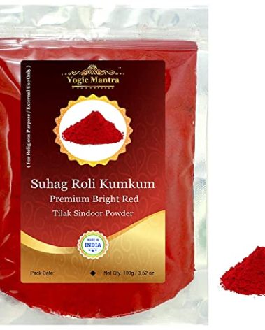 Yogic Mantra Suhag Roli Kumkum Powder (100g Resealable Pouch) Premium Bright Red Color Sindoor Ceremonial Mark - Hindu Pooja, Bridal Sindur Tilak, Suhag Tikka, Indian Rakhi & Puja Religious Ceremony