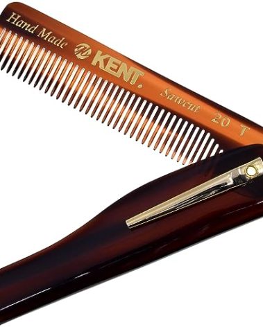 Kent 20T Handmade Folding Pocket Comb for Men, Fine Tooth Hair Comb Straightener for Everyday Grooming Styling Hair, Beard or Mustache, Use Dry or with Balms, Saw Cut Hand Polished, Made in England