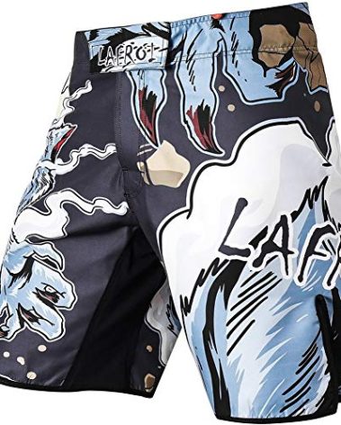 LAFROI Mens MMA Cross Training Boxing Shorts Trunks Fight Wear with Drawstring and Pocket-QJK01(Werewolf,LG)