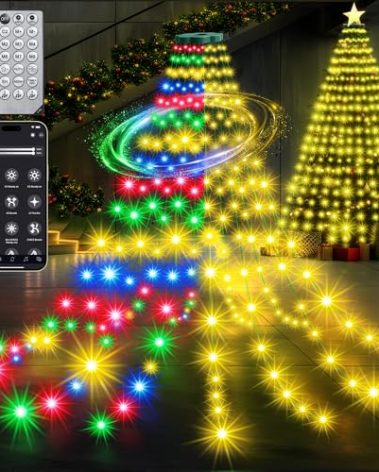 30+ Modes Coated Christmas Tree Lights Indoor with Remote - 10Ft x 12 Lines 432 LED Cascading Twinkle Lights Ring for Christmas Tree, Smart App Outdoor Waterproof for 9 10 11 12 Ft Xmas Tree