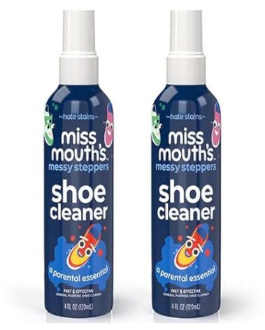 Miss Mouth's Messy Steppers Shoe Cleaner - 2 Pack 4oz Spray Ready To Use Sneaker Cleaner for Rubber, Canvas, Leather to Remove Dirt, Grass, Scuffs from makers of Miss Mouth's Messy Eater Stain Treater