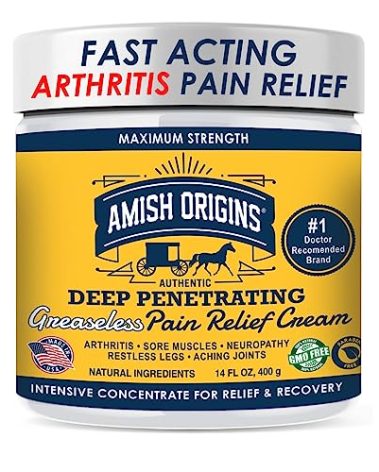 Amish Origins Arthritis Pain Relief Cream - 14 oz - Maximum Strength Deep Penetrating for Joint, Muscle, Knee, Back, Feet, Hand, Ankle, Aches (14 Fl Oz (Pack of 1))