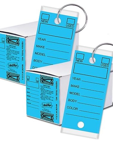 Versa-Tags 500 Per Box, Self-Protecting Paper Key Tags with Chrome-Plated Split Rings Perfect for Car Truck Or RV Dealersr Blue