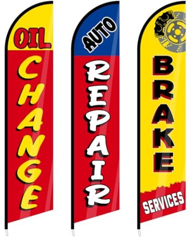 Hahafelt 3 Pack Auto Repair Shop Oil Change Feather Flag Sets, 8.2 x 2.1 ft Large Brake Services Advertising Windless Flag for Business Mechanics Automotive Car Repair Shops