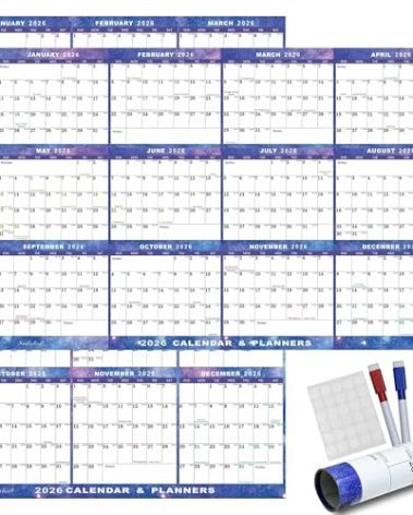 32" x 48" 2026 Wall Calendar Dry Erase - Large Starry Sky Calendar Wet & Dry Erasable Laminated 12 Month Annual Yearly Planner, Reversible, Horizontal/Vertical (2026 Wall Calendar)