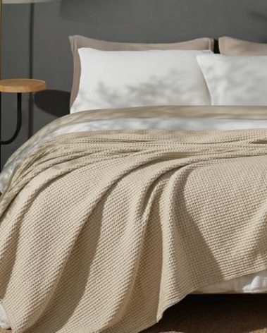 PHF 100% Cotton Waffle Weave Blanket Twin Size for Bed,Snag Proof Lightweight Breathable Throw for Couch,Great for Layering in Cold Weather,Machine Washable,Home Decor Gift-Khaki/Simply Taupe