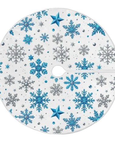 Winter Blue Snowflakes Christmas Tree Skirt 36 in White Silver Snowflake Snow Xmas Tree Skirt Large Tree Stand Mat Tree Skirts Decorations for Winter Holiday Party Home Office Tree Skirt Ornaments