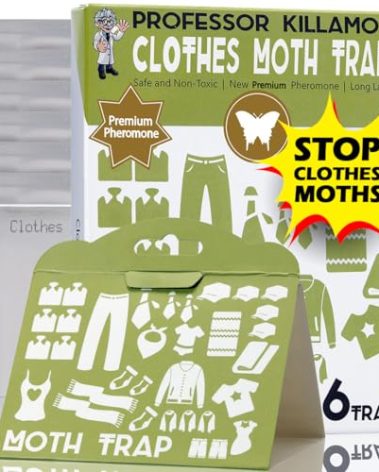 Professor Killamoth Triple Strength Clothes Moth Traps – Safe, Non-Toxic Closet Moth Prevention for Clothes & Wool – Pheromone Traps for House & Wardrobe Protection – 6 Pack