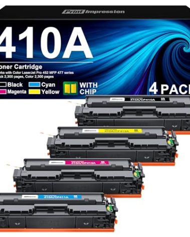 410A Toner Cartridge 4 Pack Replacement for HP 410A 410X CF410A CF411A CF412A CF413A for Color Laserjet Pro MFP M477fnw M477fdw M477fdn M452dn M452dw M452nw Printer (Black Cyan Magenta Yellow)