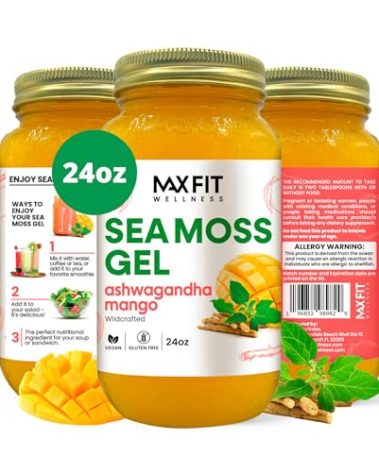 Sea Moss Gel Ashwagandha Mango (25 Flavors) 24oz Wildсrafted Gold Sea Moss Gel from Saint Lucia | 92 Vitamins and Minerals | Pure Raw+Non-GMO