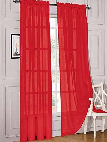 Elegant Comfort 2 Piece Solid Sheer 60" x 84" Window Curtains/Drape/Panels/Treatment, Red