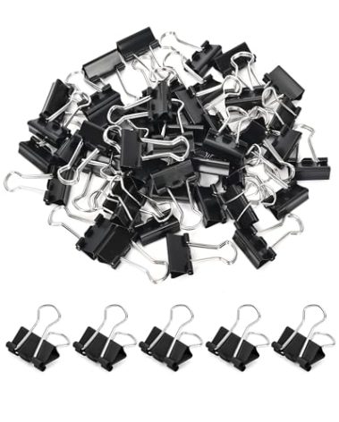 CUARUSUIKA Binder Clips, 50 Pack, 0.75 in Small Paper Clips for Office, (Black)