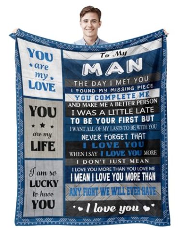 Quilazy Gifts for Men Him Boyfriend Blanket, Boyfriend Birthday Gift Ideas, Wedding Anniversary Birthday Gifts for Men Who Have Everything, Christmas Graduation Romantic I Love You Blanket 60"X50"