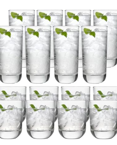 Libbey 31631 Polaris 16-Piece Tumblers and Rocks Glass Set, Drinkware Glasses Set of 15.2 Oz Tumbler & 11.1 Oz Rock Glasses, Clear Drinking Glasses Set of 16