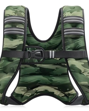 ZELUS Weighted Vest, 6lb/8lb/12lb/16lb/20lb/25lb/30lb Weight Vest for Men Women with Storage Pocket & Reflective Strips for Workout Strength Training Running Muscle Building, Forest Green Camo (12 lb)