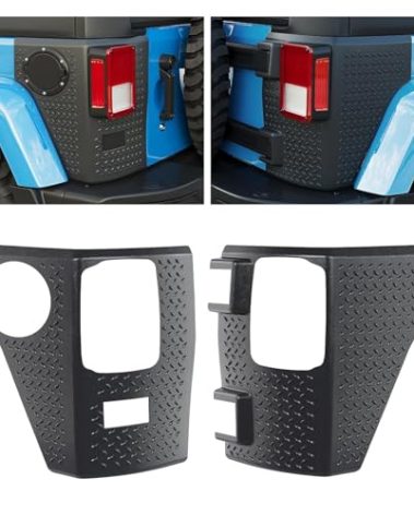 ECOTRIC Rear Corner Guards Body Armor Compatible with 2007-2018 Jeep Wrangler JK JKU Replacement for 11651.01 Tail Light Trim Covers Rear Quarter Panel Textured Black Exterior Accessories 2Pcs