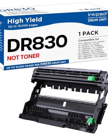 DR830 Drum Unit Replacement for Brother DR-830 830 to use with HL-L2460DW DCP-L2640DW HL-L2480DW MFC-L2807DW MFC-L2820DW MFC-L2820DWXL Printers (1 Pack, No Toner)