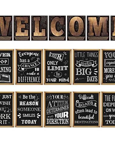 Ctosree 17 Pcs Motivational Posters for Classroom Inspirational Industrial Chic Bulletin Board Posters Sets Welcome Sign Posters Positive Quotes Wall Decor for Classroom School Office Gift
