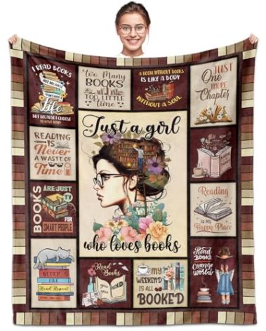 SUBORD Just a Girl Who Loves Books Reading Blanket 60"X50", Gifts for Book Lovers, Readers, Book Club, Librarian, Bookish Accessories for Birthday/Christmas/Xmas