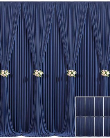 10 Panels Navy Blue Backdrop Curtain for Parties Wrinkle Free Photo Curtains Backdrop Drapes Fabric Decoration for Wedding Birthday Party Baby Shower 50ft(W) x 10ft(H)
