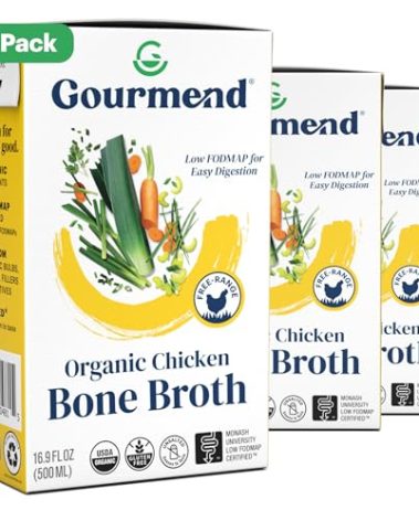 Organic Unsalted 16.9oz Chicken Bone Broth (3 Pack) – 7 Ingredients, Low FODMAP Certified, Filler Free, Gluten Free, Onion & Garlic Bulb Free