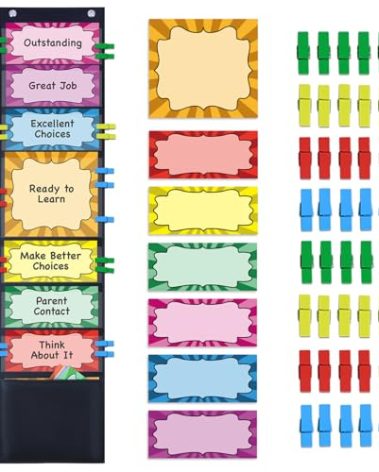 ZKOO Student Behavior Clip Chart for Classroom Management Kids Track Reward Pocket Chart Hanging Creative Bulletin Board Teacher Supplies for Preschool Class Must Haves, Classroom Homeschool