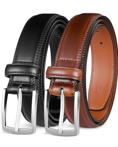 MILORDE Men's Leather Dress Belt 2Pack, Handmade, 100% Cow Leather, Fashion & Classic Designs for Work Business and Casual (2pack-Black101/Brown103,36)