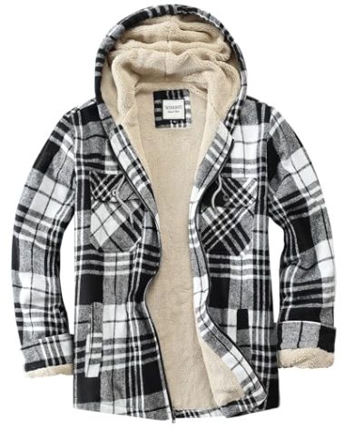WINDFIT Women's Full Zip Fleece Flannel Jacket Plaid Sherpa Lined Jacket for Women Black Small