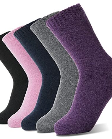 Sandsuced Wool Warm Socks for Women Winter Hiking Thick Boot Thermal Cozy Crew Work Soft Ladies Socks 5 Pack（Solid Color C）