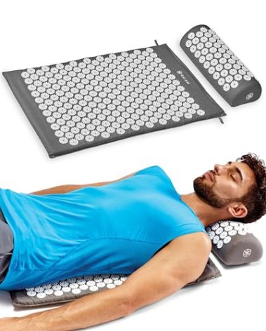 Gaiam Acupressure Mat and Pillow Set, Acupuncture Style Massage Mat & Pillow, Relief for Sciatic Nerve, Muscle Tension, Fibromyalgia, Neck, Shoulder & Back Pain, Migraine & Headaches and Insomnia Grey