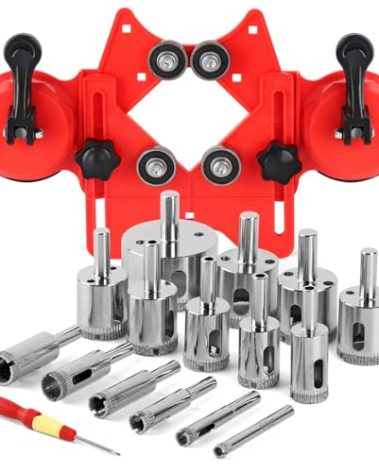 WORKEASE Diamond Tile Drill Bits Set, 17 Pcs with Double Suction Cups Hole Saw Guide Jig, (1/4"-2') for Glass, Ceramic, Marble, Porcelain, Tile Cutting