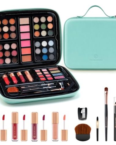 Color Nymph Beginner Makeup Kits Gift for Teens, Makeup Palettes with Reusable Handbag Includes 36 Colors Eyeshadow Blushes Bronzer Highlighter 4 Colors Lipgloss, Lip Oil Brushes Mint Green
