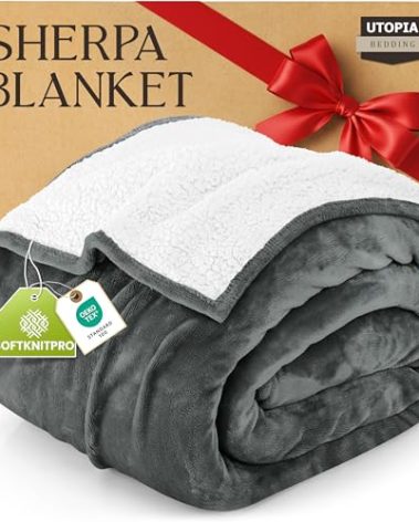 Utopia Bedding Sherpa Blanket California King Size (Grey, 102x96 Inches) - Soft Lightweight Plush Fleece Reversible Blanket for Bed, Sofa, Couch, Camping and Travel