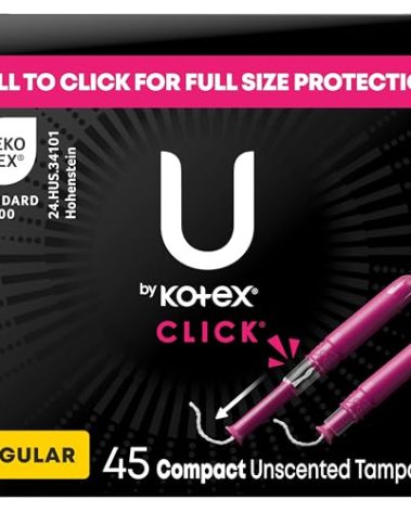 U by Kotex Tampons, Click Compact, Regular Absorbency, Unscented, 45 Count