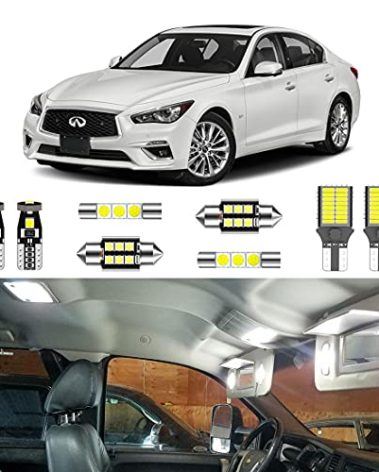 LIGHSTA 10PCS Super Bright White LED Interior Light Kit Package for Infiniti Q50 2014 2015 2016 2017 2018 2019 2020 + License Plate Lights and Install Tool