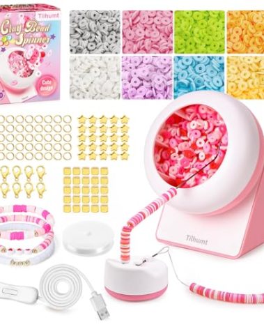 Tilhumt Bead Spinner, 2112Pcs Beading Set for Making 18 Friendship Bracelets, Bracelet Making Kit with 12 Colors Polymer Clay Beads, Crafts for Birthday Gift Choice, Patent Design