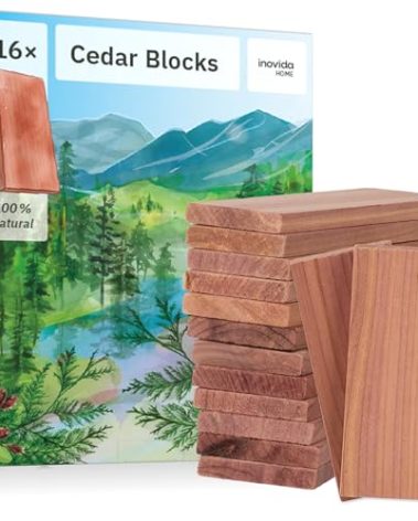 16 American Cedar Wood Blocks – Stop Clothes Damage - Wardrobe Freshener – Premium American Cedarwood Flowers for Fresh Scent in Drawers and Closets - Inovida