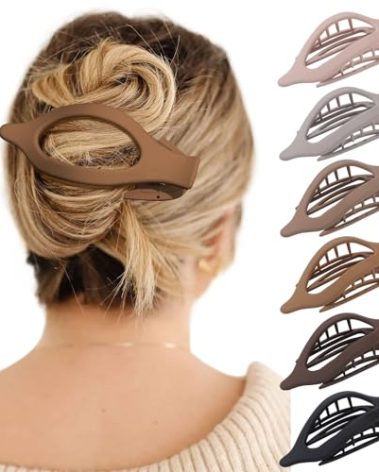 French Concord Hair Clips - 6Pcs Side Slide Volume Clips for Women Girls, Strong Hold No Slip Grip, Thick or Thin Hair (Matte Finish, L:4.6 IN, W:1.97IN)