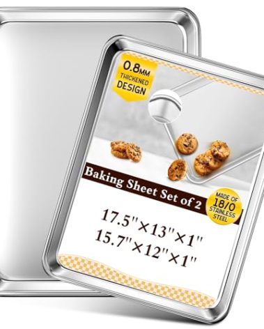 Baking Sheet Set of 2, Commercial Grade Stainless Steel Cookie Sheets for Baking, 17.5''x13'' / 15.7''x12'', Thicker and Firmer Baking Pans Set, Rust & Warp Resistant & Nonstick, Nontoxic & Heavy Duty