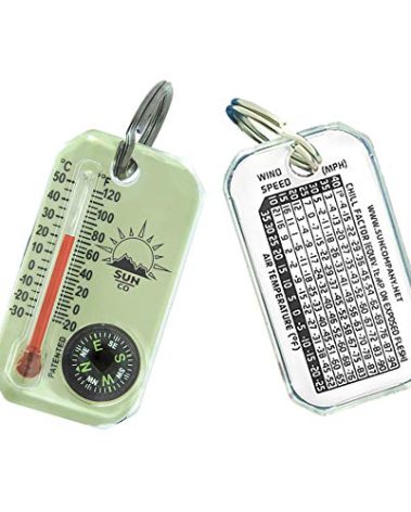 Sun Company LumaGage | Multi-Functional Glow-in-The-Dark Zipper Pull Compass & Thermometer with Wind Chill Chart | Ideal for Camping, Hiking, and Outdoor Navigation