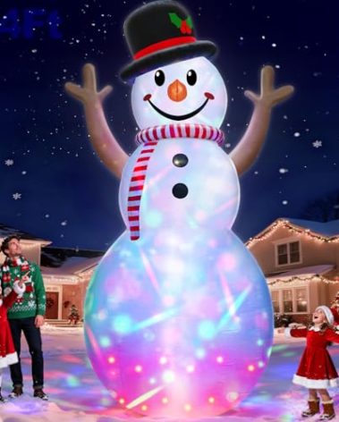 14 Ft by 7.5 Ft Huge Christmas Inflatable Snowman with Rotating Colorful Lights Hat & Scarf Christmas Decorations Outdoor with Build-in LED Lights Xmas Blow Up Yard Decor for Lawn Garden Holiday