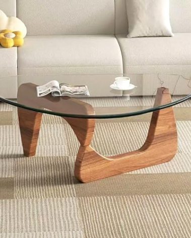 Glass Coffee Table, Mid Century Modern Coffee Table, Coffee Table for Living Room Center Table Suitable for Bedroom Living Room Reception Office Tables (Walnut/Transparent, Large)