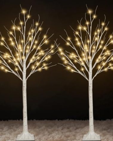 2-Pack 4FT Lighted Birch Trees (Higher Size & Floor Standing), 96 LED Twinkling Birch Christmas Tree Lights for Indoor & Outdoor, 2 Modes Warm White Tree Lights for Christmas Thanksgiving Home Decor